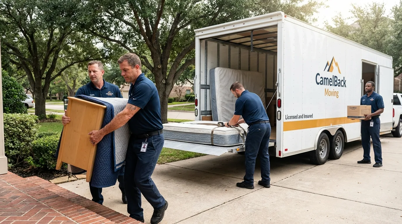 Crew loading residential truck for cross-state move from Concord, NC