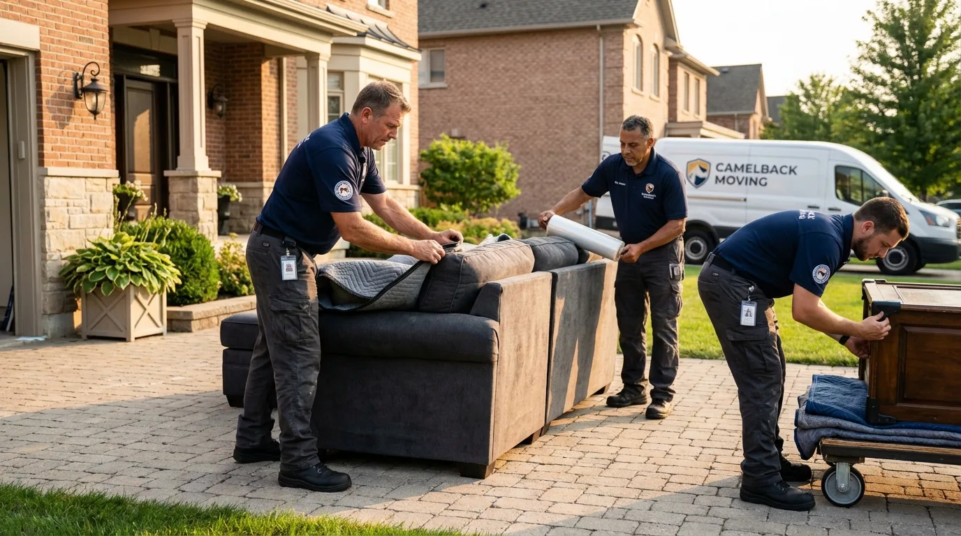 Large estate moving crew wrapping furniture in Concord, NC