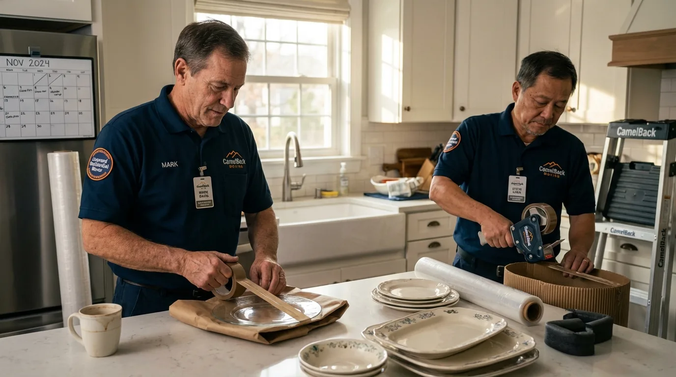 Professional crew packing kitchen dishware in Concord, NC